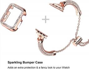img 3 attached to Secbolt Bling Band And Case Compatible With Apple Watch Band 38Mm 40Mm 41Mm 42Mm 44Mm 45Mm, Women Dressy Metal Bracelet With Rhinestone Bumper For IWatch Series 8/7/SE/6/5/4/3/2/1