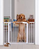 extra tall and wide cumbor 29.5-46 auto close safety baby gate for house, stairs, doorways - mom's choice awards winner - easy walk thru durability dog gate, white логотип