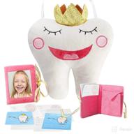 tooth fairy pillow kit for girls | first tooth fairy box with keepsake notepad, pouch, and gift bag (pink-1) logo