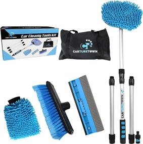 img 4 attached to Complete 10-Piece Car Wash Cleaning Kit - Long Handle Brush, Soft Bristle Duster, Scratch Free Mitt, Squeegee, Hose Attachment - Essential Supplies for Auto Care, Washing, and Scrubbing