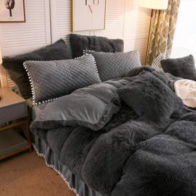 img 3 attached to 🛏️ LIFEREVO Luxury Shaggy Plush Duvet Cover: Ultra Soft Crystal Velvet Mink Reverse, Twin Size, Dark Gray with Hidden Zipper Closure