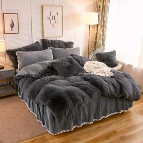 img 4 attached to 🛏️ LIFEREVO Luxury Shaggy Plush Duvet Cover: Ultra Soft Crystal Velvet Mink Reverse, Twin Size, Dark Gray with Hidden Zipper Closure