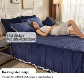 img 3 attached to LIFEREVO Royal Blue Luxury Velvet Diamond Quilted Fitted Bed Sheet 3 Side Coverage 18 Inch Drop Dust Ruffle Bed Skirt With Pompoms Fringe (Queen, Navy)