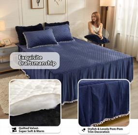 img 2 attached to LIFEREVO Royal Blue Luxury Velvet Diamond Quilted Fitted Bed Sheet 3 Side Coverage 18 Inch Drop Dust Ruffle Bed Skirt With Pompoms Fringe (Queen, Navy)