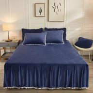 liferevo royal blue luxury velvet diamond quilted fitted bed sheet 3 side coverage 18 inch drop dust ruffle bed skirt with pompoms fringe (queen, navy) logo