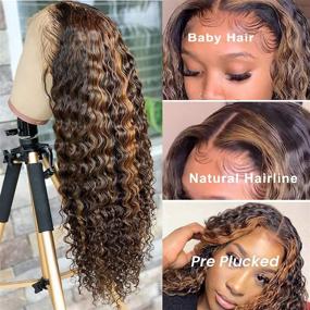 img 1 attached to BLY Water Wave Lace Front Wigs Human Hair Ombre Brown Mix Highlight Honey Blonde Colored 4/27 Wig 4X4 HD Transparent Lace Front 200% Density Full&Thick Hair 24 Inch