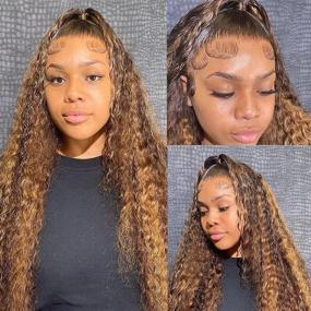 img 4 attached to BLY Water Wave Lace Front Wigs Human Hair Ombre Brown Mix Highlight Honey Blonde Colored 4/27 Wig 4X4 HD Transparent Lace Front 200% Density Full&Thick Hair 24 Inch