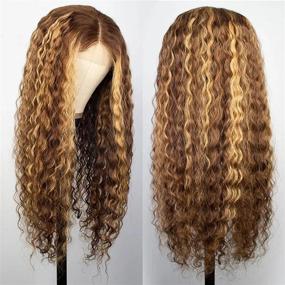 img 2 attached to BLY Water Wave Lace Front Wigs Human Hair Ombre Brown Mix Highlight Honey Blonde Colored 4/27 Wig 4X4 HD Transparent Lace Front 200% Density Full&Thick Hair 24 Inch