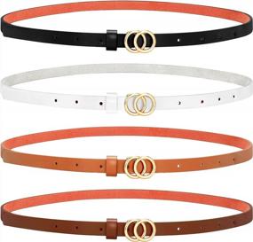 img 4 attached to Upgrade Your Outfit With SANSTHS Set Of 4 Skinny Leather Belts With Gold Alloy Buckles For Women