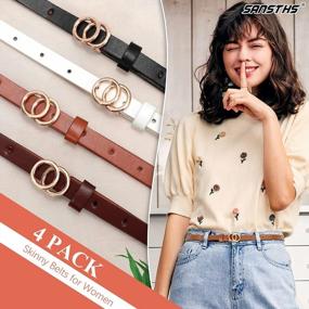 img 2 attached to Upgrade Your Outfit With SANSTHS Set Of 4 Skinny Leather Belts With Gold Alloy Buckles For Women