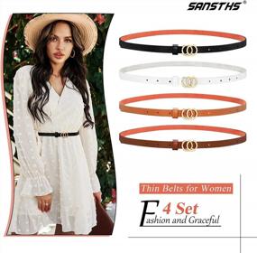 img 3 attached to Upgrade Your Outfit With SANSTHS Set Of 4 Skinny Leather Belts With Gold Alloy Buckles For Women