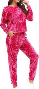 img 3 attached to Velvet Lounge Set For Women - Wrinkle Solid Two Piece Loungewear Pajamas Tracksuit Sets