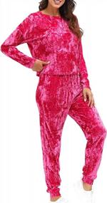 img 2 attached to Velvet Lounge Set For Women - Wrinkle Solid Two Piece Loungewear Pajamas Tracksuit Sets
