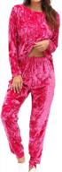 velvet lounge set for women - wrinkle solid two piece loungewear pajamas tracksuit sets logo