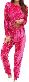 img 4 attached to Velvet Lounge Set For Women - Wrinkle Solid Two Piece Loungewear Pajamas Tracksuit Sets