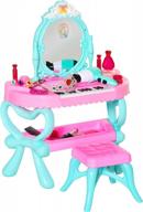 qaba 2-in-1 kids dressing table set with musical piano and 32-piece vanity make-up desk - perfect for little princesses aged 3-6! logo