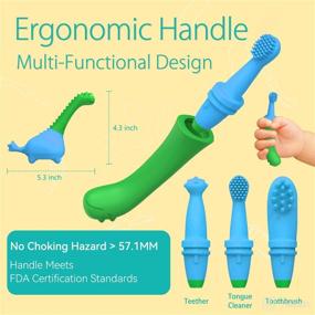 img 2 attached to BPA Free Dinosaur Teething Toy Set - Silicone Teether, Toothbrush, and Tongue Cleaner for Babies 0-4 Years - Soothes Sore Gums, Aids Toothbrush Training - Infant Kids Dental Care by G&B