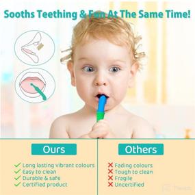 img 1 attached to BPA Free Dinosaur Teething Toy Set - Silicone Teether, Toothbrush, and Tongue Cleaner for Babies 0-4 Years - Soothes Sore Gums, Aids Toothbrush Training - Infant Kids Dental Care by G&B