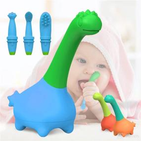 img 4 attached to BPA Free Dinosaur Teething Toy Set - Silicone Teether, Toothbrush, and Tongue Cleaner for Babies 0-4 Years - Soothes Sore Gums, Aids Toothbrush Training - Infant Kids Dental Care by G&B