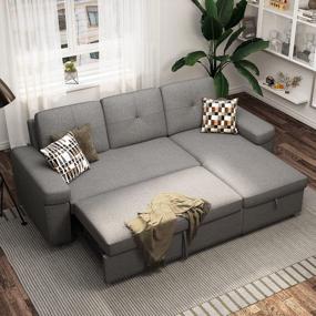 img 4 attached to Multi-Functional HONBAY Reversible Sleeper Sofa With L-Shape Design And Storage Chaise - Light Grey