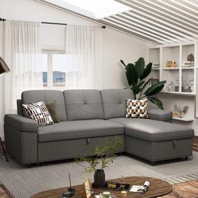 img 2 attached to Multi-Functional HONBAY Reversible Sleeper Sofa With L-Shape Design And Storage Chaise - Light Grey