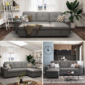 img 1 attached to Multi-Functional HONBAY Reversible Sleeper Sofa With L-Shape Design And Storage Chaise - Light Grey