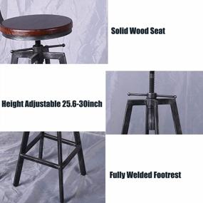 img 2 attached to Промышленные поворотные барные стулья с регулируемой высотой и деревянным сиденьем - набор из 2 штук для кухни или столовой