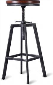 img 1 attached to Промышленные поворотные барные стулья с регулируемой высотой и деревянным сиденьем - набор из 2 штук для кухни или столовой