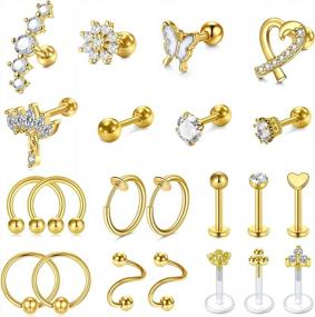 img 4 attached to Surgical Steel Cubic Zirconia Cartilage Earring Hoop Set For Tragus, Helix, Medusa Monroe Septum And Lip Piercings