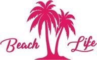 beach life palm trees island vinyl decal sticker 5-inches, hot pink - premium uv resistant 🌴 design for car window, bumper, and more - beach'n ocean water surf sun tan marine life - jmm00291htpnk5 логотип