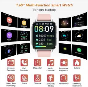 img 3 attached to Женские смарт-часы MuGo, фитнес-трекер 1,69 дюйма с монитором сердечного ритма и сна, часы с шагомером с сенсорным экраном, водонепроницаемый трекер активности IP67 для IOS и Android - розовый
