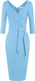 img 3 attached to MUXXN Women'S Vintage Faux Wrap V Neck 3/4 Sleeve Dress With Belt For Formal Parties & Work