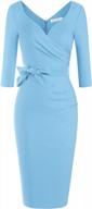 muxxn women's vintage faux wrap v neck 3/4 sleeve dress with belt for formal parties & work logo
