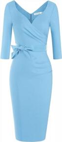 img 4 attached to MUXXN Women'S Vintage Faux Wrap V Neck 3/4 Sleeve Dress With Belt For Formal Parties & Work