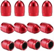 12-pack red/bullet tire valve stem caps - corrosion resistant plastic lined universal covers for car, truck, motorcycle & bike logo