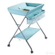 👶 baby changing table portable folding diaper changing station with wheels, adjustable height mobile nursery organizer with safety belt and ample storage racks for newborn baby and infant, green logo