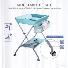 img 2 attached to 👶 Baby Changing Table Portable Folding Diaper Changing Station with Wheels, Adjustable Height Mobile Nursery Organizer with Safety Belt and Ample Storage Racks for Newborn Baby and Infant, Green