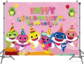 img 1 attached to 🦈 Babe Shark Party Supplies: Premium Vinyl Backdrop for Kids' Birthday Decorations & Baby Showers - Pink, 5x3 ft