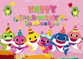 img 4 attached to 🦈 Babe Shark Party Supplies: Premium Vinyl Backdrop for Kids' Birthday Decorations & Baby Showers - Pink, 5x3 ft