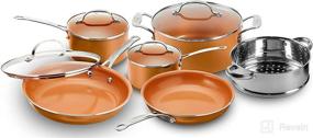 img 4 attached to Gotham Steel 10-Piece Kitchen Set: Non-Stick Ti-Cerama Coating by Chef Daniel Green - Skillets, Fry Pans, Stock Pots, and Steamer Insert in Copper