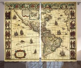 img 1 attached to 108" X 84" Ivory Brown Green Old Map Middle Ages Flag Sailing Boats Landmark Antarctic Illustration Wanderlust Window Drapes Curtains 2 Panel Set Living Room Bedroom