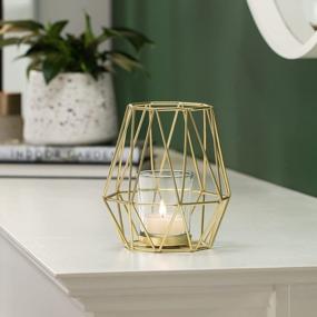 img 2 attached to Mid Century Modern Gold Metal Wire Tealight Holder With Geometric Diamond Deco Design By Torre & Tagus For Entryways, Dining Rooms, Home Offices, And Kitchens