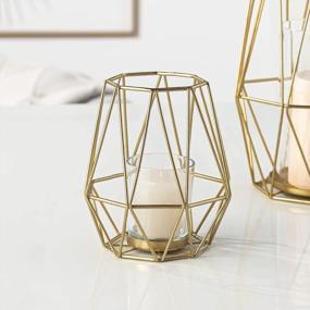 img 1 attached to Mid Century Modern Gold Metal Wire Tealight Holder With Geometric Diamond Deco Design By Torre & Tagus For Entryways, Dining Rooms, Home Offices, And Kitchens