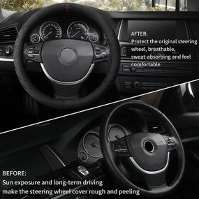 img 1 attached to 🚗 DuDuWang Alcantara Car Steering Wheel Cover - 14 1/2-15 inch Universal, Breathable and Anti Slip Auto Interior Protection Accessories for Men and Women (Black)