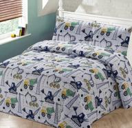 vibrant construction vehicle themed kids bedspread quilt set with pillowcases - yellow, green, blue: perfect for little boys' rooms! logo