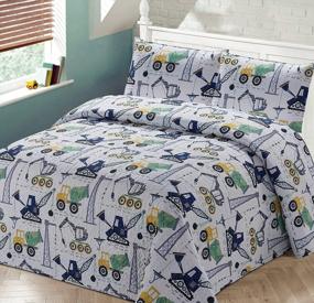 img 1 attached to Vibrant Construction Vehicle Themed Kids Bedspread Quilt Set with Pillowcases - Yellow, Green, Blue: Perfect for Little Boys' Rooms!