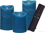 🕯️ blue flameless candles 3-pack with remote control & timer - real wax led pillar candle set (3"d x 4"5"6"h) логотип