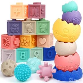 img 4 attached to 👶 22PCS Montessori Sensory Baby Toys for 6-12 Months: Includes 12 Baby Blocks with Numbers, 6 Stacking Toys, 4 Sensory Balls, Teething Toys for Toddlers - Perfect Easter Gifts