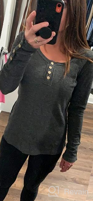 img 1 attached to Stylish Women'S Henley T-Shirt With Long Sleeves, Button-Down Design, Slim Fit, Ribbed Knit, And Scoop Neck - Perfect For Everyday Wear review by Matthew Evans