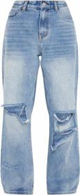 img 1 attached to Женские синие мешковатые рваные джинсы с высокой талией и хлопковой отделкой, широкие брюки в уличном стиле